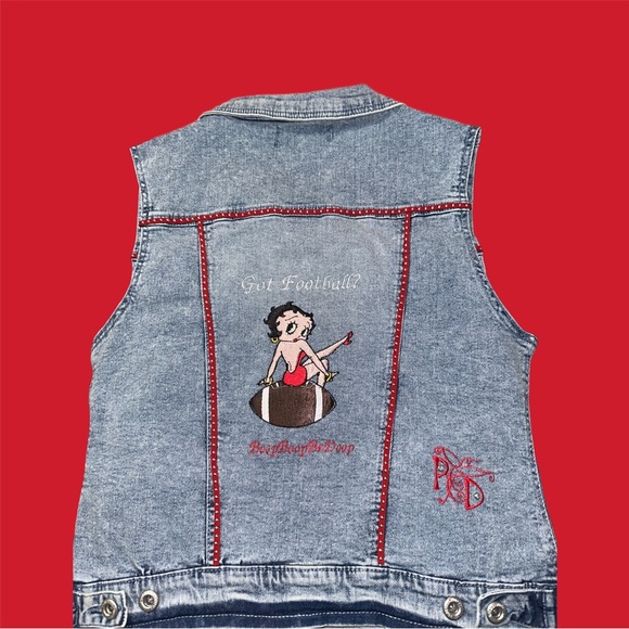 Betty Boop Embroidered Got Football Denim Vest - Picture 5 of 10